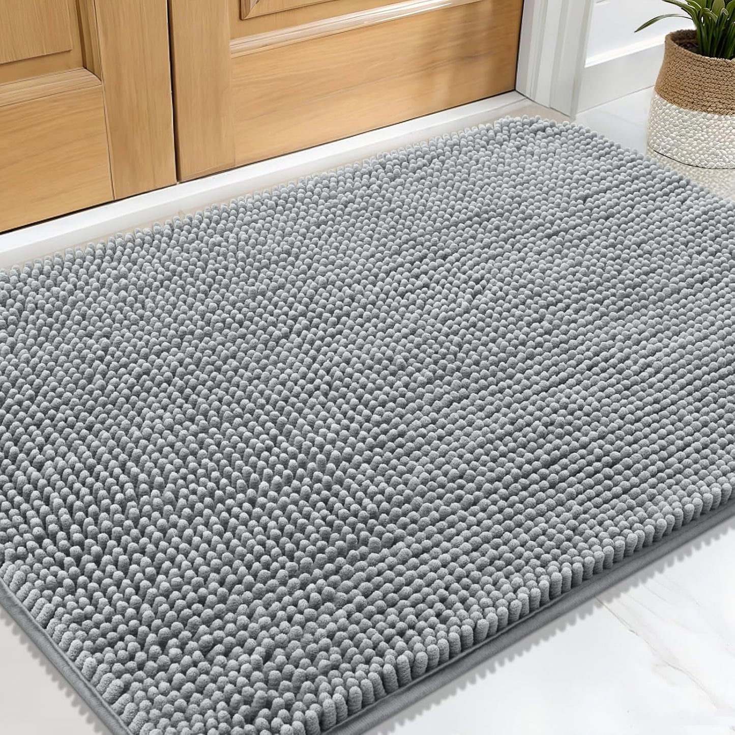 OLANLY Dog Door Mat for Muddy Paws 24x16, Absorbs Moisture and Dirt, Absorbent Non-Slip Washable Doormat, Quick Dry Chenille Mud Mat for Dogs, Entry Indoor Entryway Carpet for Inside Floor, Grey