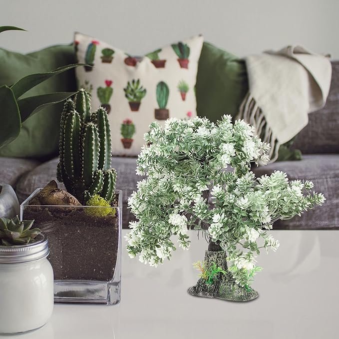 POPETPOP Aquarium Bonsai Tree Plant: Artificial Plants Flower Ornament - Fish Bowl Ornament for Freshwater and Saltwater Decor 4.13 X 2.36 X 10.62 Inch