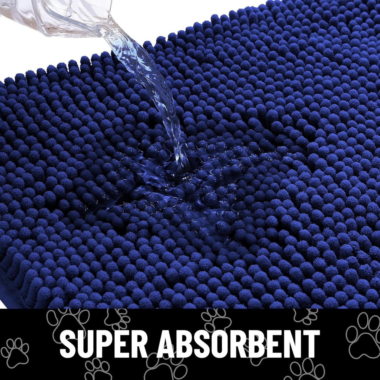 Smiry Dog Door Mat for Muddy Paws, Absorbent Dirt Trapper Non Slip Quick Dry Washable Chenille Mat for Mud Dogs, Entry Rug for Indoor and Outdoor (47x32 Inches, Navy Blue)