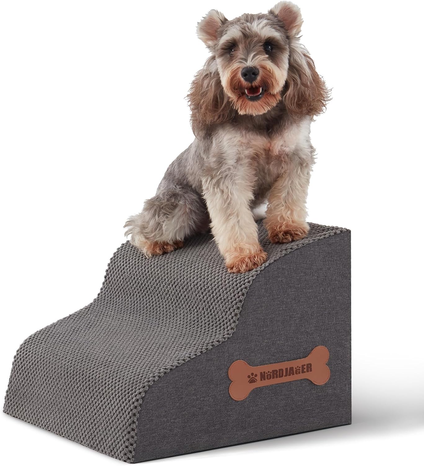 Dog Stairs for Small Dogs and Cats, 2 Steps Pet Stairs to Get on Couch Sofa and Chair, Indoor Non-Slip Balanced Portable Pet Step, High-Density Foam Ramp with Removable Washable Cover, Grey（11.8" H）