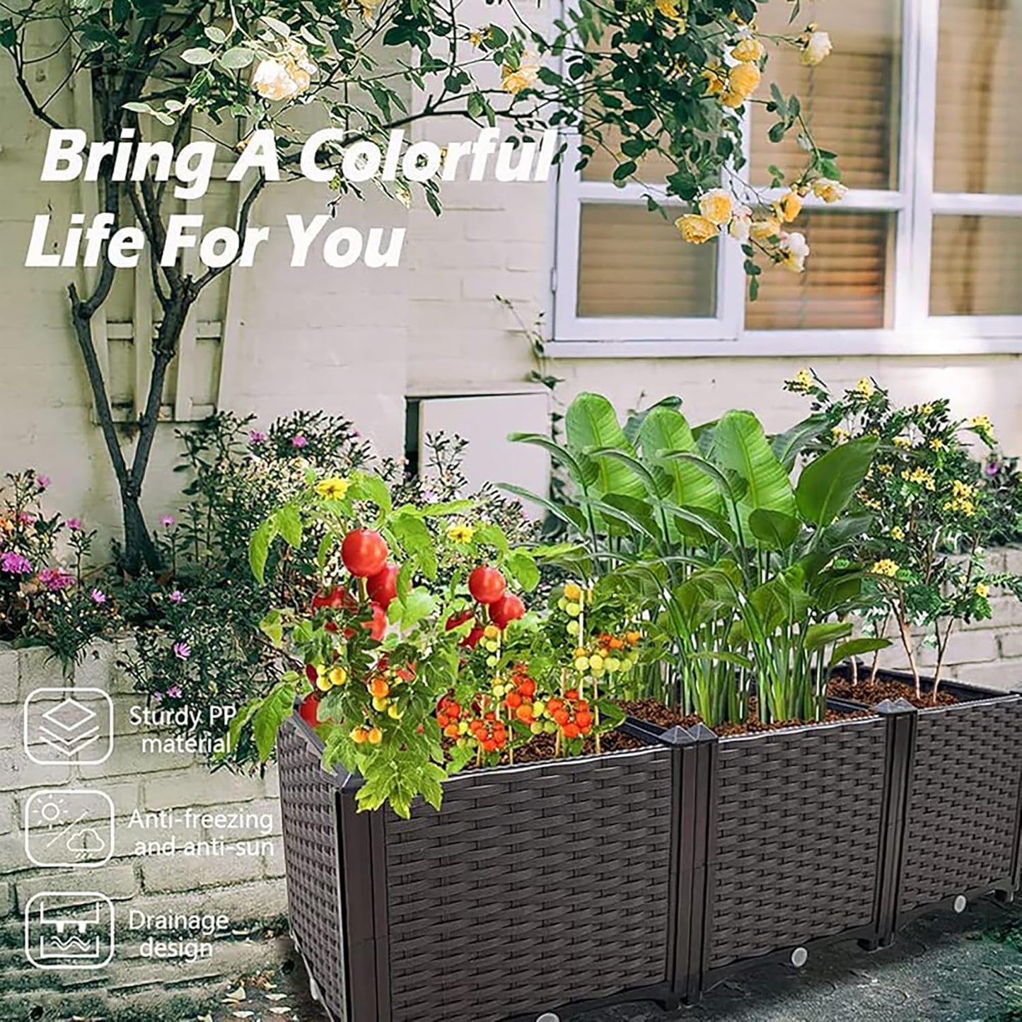 Raised Garden Bed Planter for Outdoor Plants Planter Box Elevated Garden Boxes Deepened Plant pots Perfect for Garden Patio Balcony Deck to Planting Flowers Vegetables Tomato and Herbs