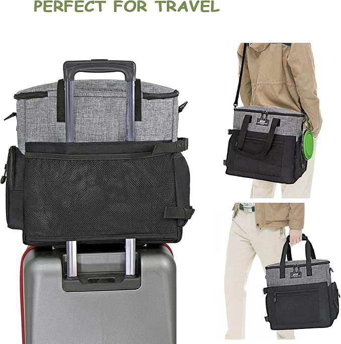 WOLT Dog Travel Bag Dog Bag for Traveling and Supplies with 2 Collapsible Bowls, 2 Food Containers, 1 Place Mat, Grey