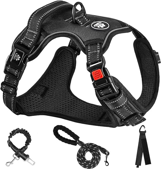 NESTROAD No Pull Dog Harness,Adjustable Oxford Dog Vest Harness with Leash,Reflective No-Choke Pet Harness with Easy Control Soft Handle for Small Medium Dogs(Medium,Black)