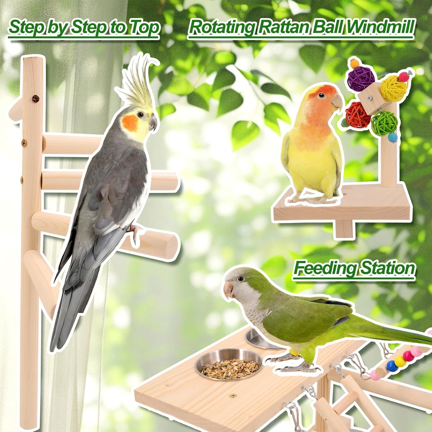 Wooden Bird Parrots Playground, Bird Perch Stand, with Bird Ladder Chewing Toys, Out of Cage Accessories