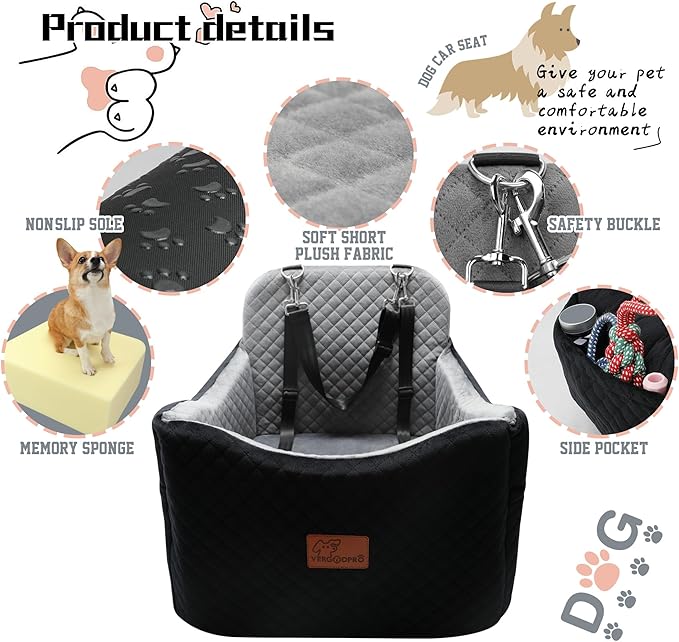 Dog Booster Car Seat for Dogs under 35lbs,Elevated Pets Seat with Safety Strap,Ultra Soft Fabric and Memory Foam Car Dog Bed,Safety,Comfy,Non-Slip&Washable Carseat Cushion for Travel,Cars,SUV.(H-Grey)