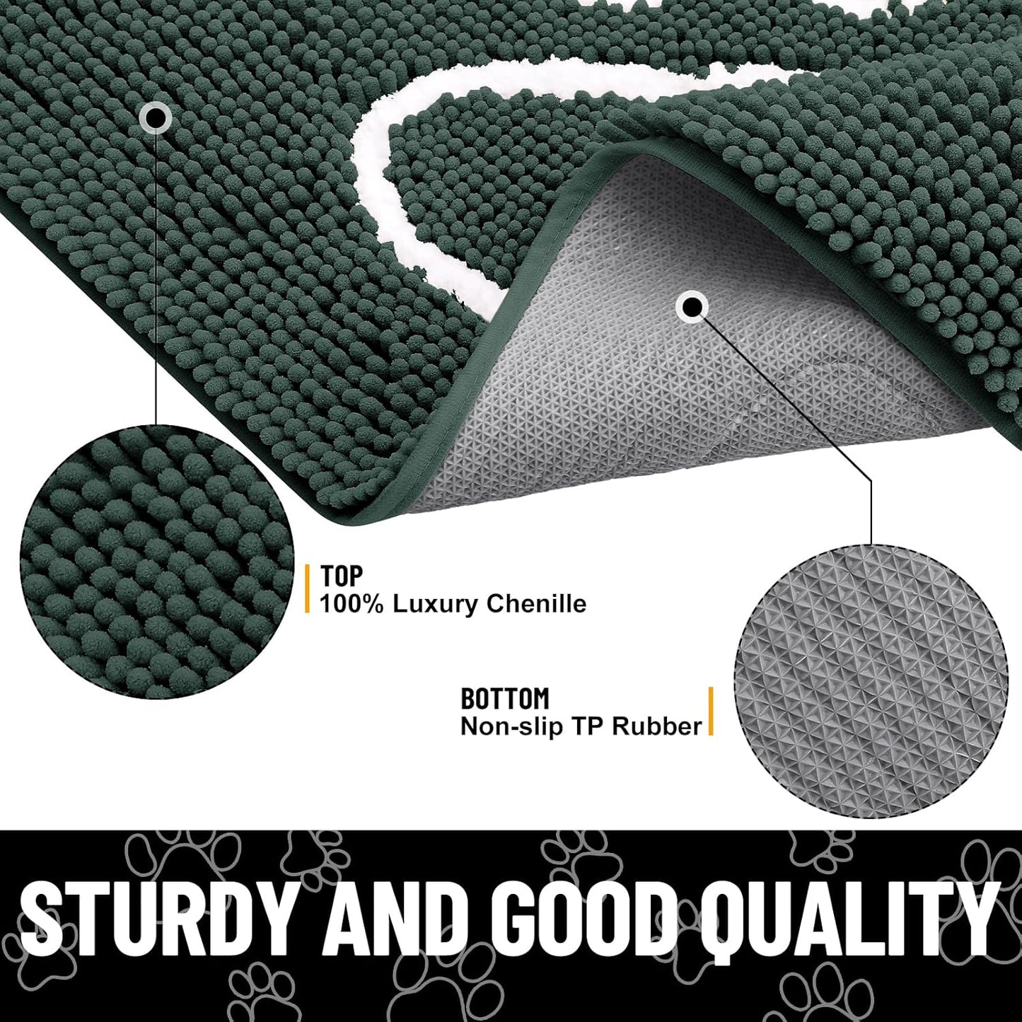 Smiry Dog Door Mat for Muddy Paws, Absorbent Dirt Trapper Non Slip Quick Dry Washable Chenille Mat for Mud Dogs, Entry Rug for Indoor and Outdoor (59x35 Inches, Green)