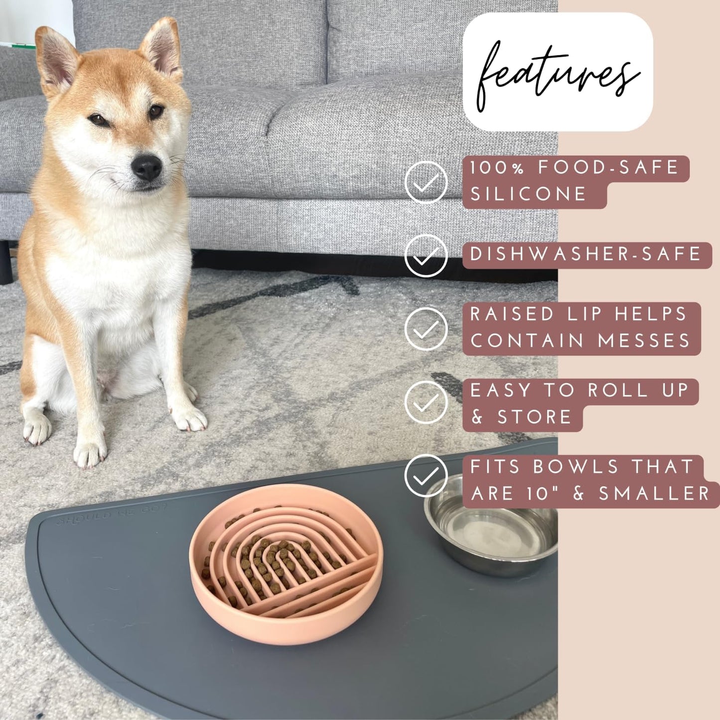 Waterproof Silicone Pet Food Mat - Non-Slip, Spill-Proof Feeding Mats for Floors, Raised Edge Design, Easy-to-Clean, Rubber Mat for Dog & Cat Bowls, 28" Across x 14" Deep, Large-Honey