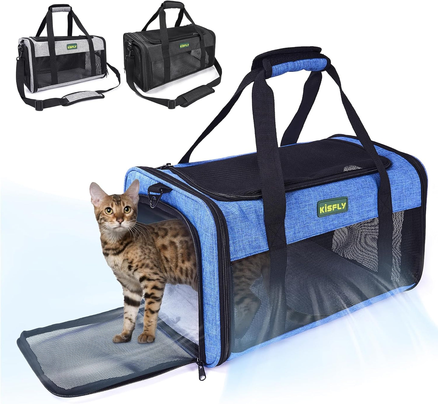 TSA-Approved Under-Seat Airline Pet Carrier – Soft-Sided, Foldable Travel Bag for Cats, Puppies, Rabbits & Hamsters (17"x11"x9.5"), Fits Pets up to 12 lbs, Blue