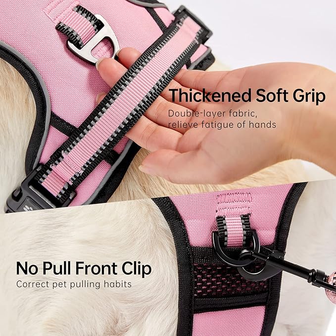 NESTROAD No Pull Dog Harness,Adjustable Oxford Dog Vest Harness with Leash,Reflective No-Choke Pet Harness with Easy Control Soft Handle for Large Dogs(Large,Pink)