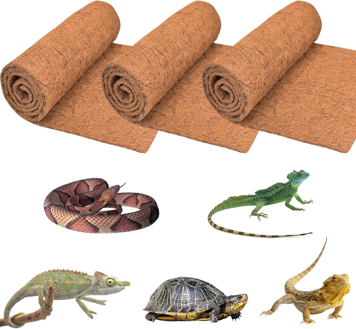 ZeeDix 3 Rolls Coconut Fiber Reptile Substrate Mat, 18 x 24 inches Natural Coco Mat Reptile Carpet Coco Fiber Liner Turtle Bedding Reptile Terrarium Liner for Lizard Snake Turtle Gecko Bearded Dragon