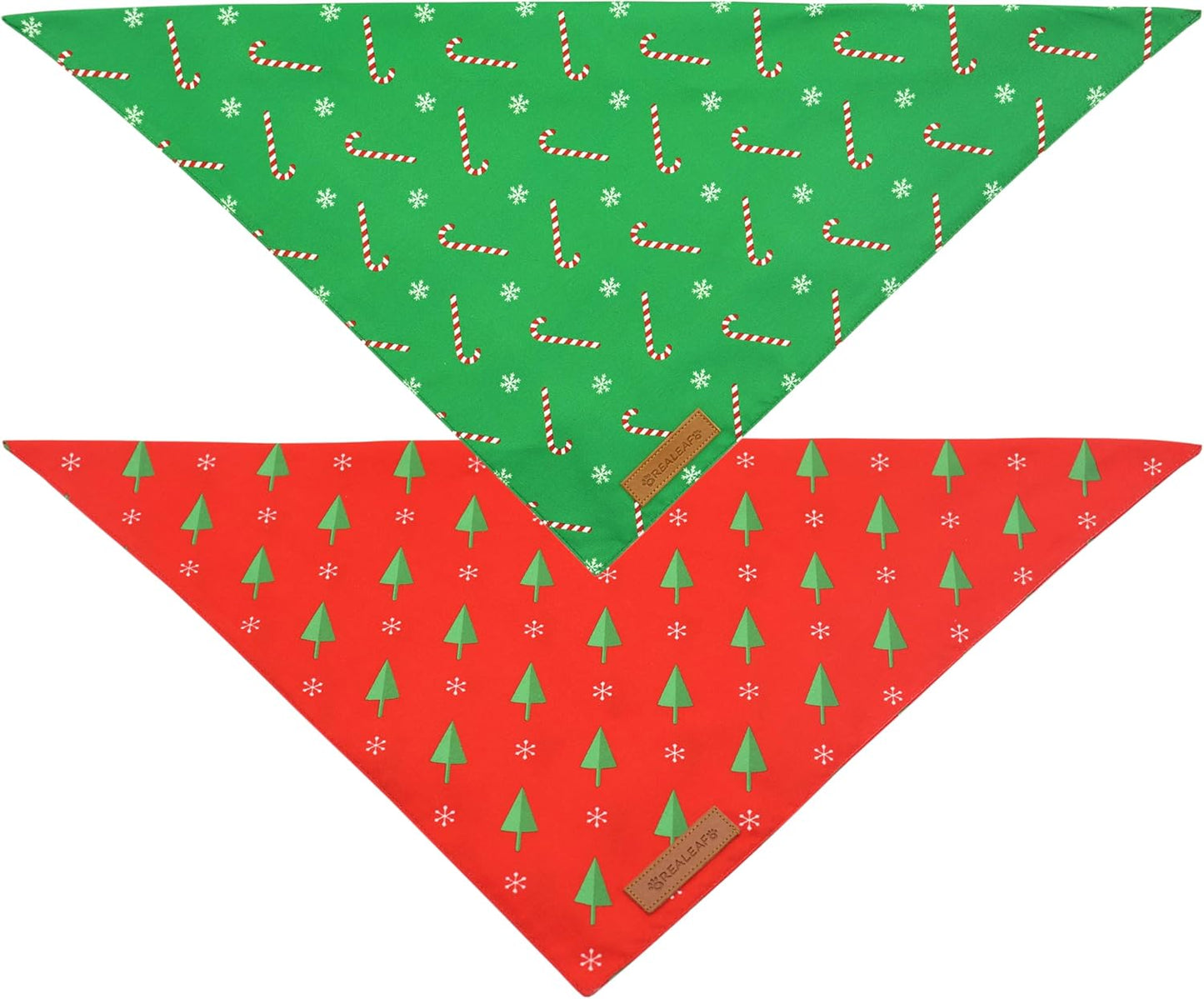 Realeaf Christmas Dog Bandanas 2 Pack, Reversible Red Green Xmas Dog Scarf for Boy and Girl, Premium Durable Fabric, Holiday Bandana for Small Medium Large and Extra Large Dogs (Large)