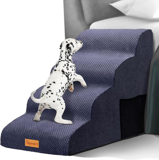 Topmart High Density Foam Dog Steps 4 Tiers,Extra Wide Deep Pet Steps,Non-Slip Dog Stairs Ramp for Bed,Soft Foam Cat Ladder,Best for Older Injured,Older Pets,Cats with Joint Pain