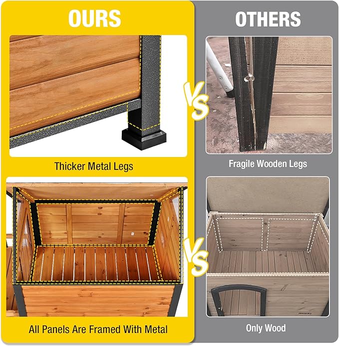 AIVITUVIN Dog House Outdoor Anti-Bite Metal Frame Design Wooden Dog Kennel Outside with Elevated Floor Weatherproof (Brown, 45" D x 32.9" W x 32.6" H)
