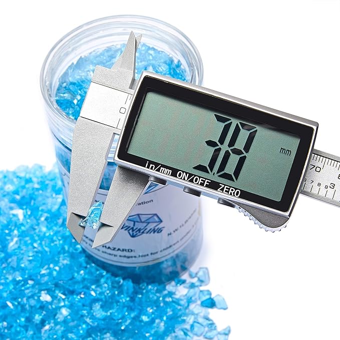 TWINKLING High Luster Fire Glass Gravel Stone Glitter,Broken Glass,Fire Gems Chips,Crushed Glass for Fire Pit Crafts Resin Art Aquarium Garden Decoration,3-6mm,1-Pound Jar (Ocean Blue)