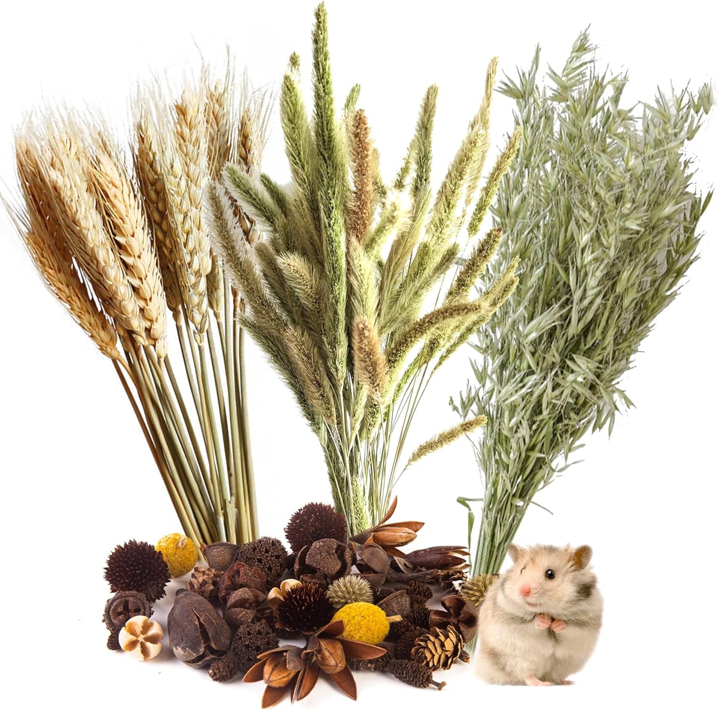 Natural Ear of Grain Flower&Herb Bedding Mate Habitat Decor, Adding Fun Hamster Accessories for Hamsters Gerbils Lemming