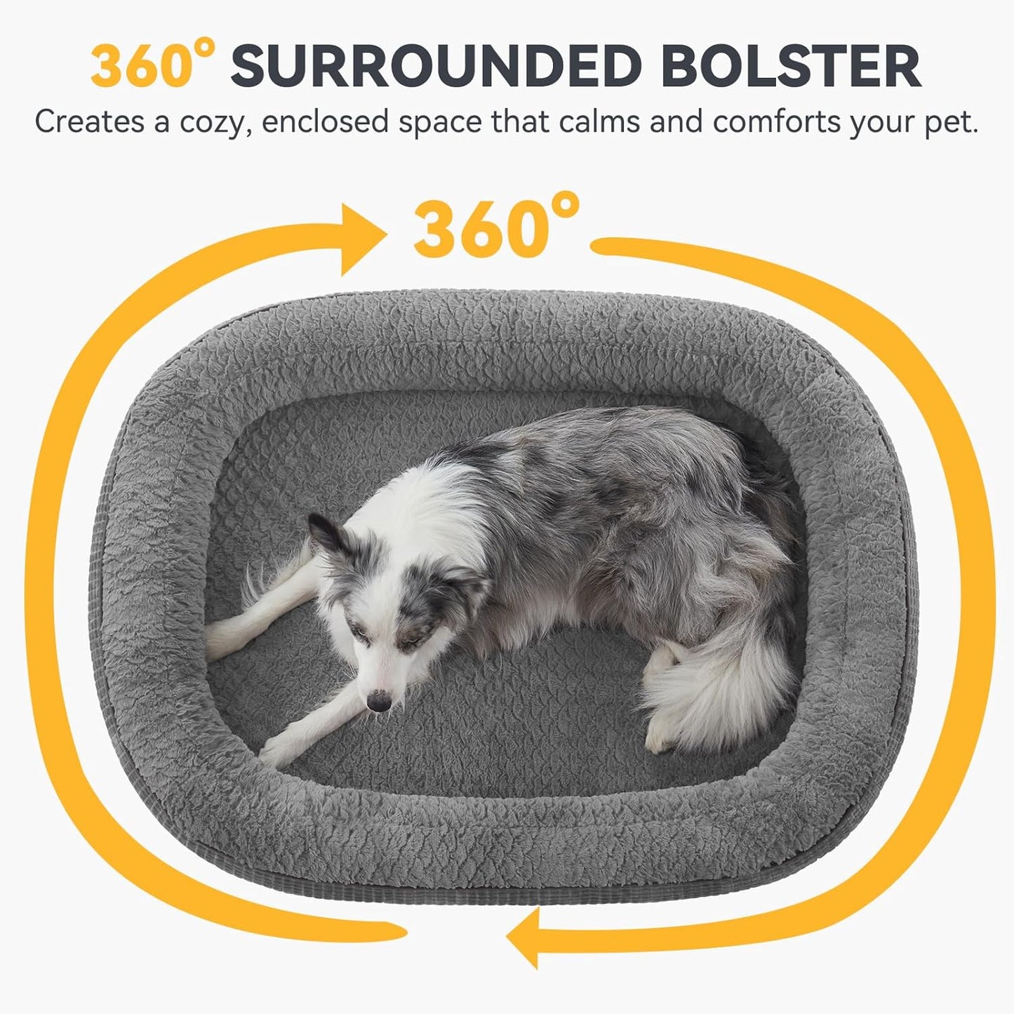 JOEJOY Orthopedic Dog Bed for Large Dogs, Egg-Crate Memory Foam Pet Bed with Bolster Sides, Waterproof Lining, Removable Washable Cover & Non-Slip Bottom, Grey
