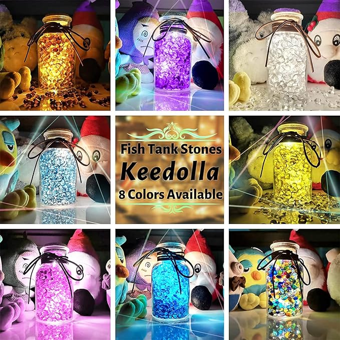 Keedolla 3 Lb Aquarium Glass Pebbles Stones, Sea Blue Glass Pebbles Marble Aquarium Fish Tank Rocks Gravel for Turtle Tank, Vase Fillers, Christmas Decoration - Light Blue