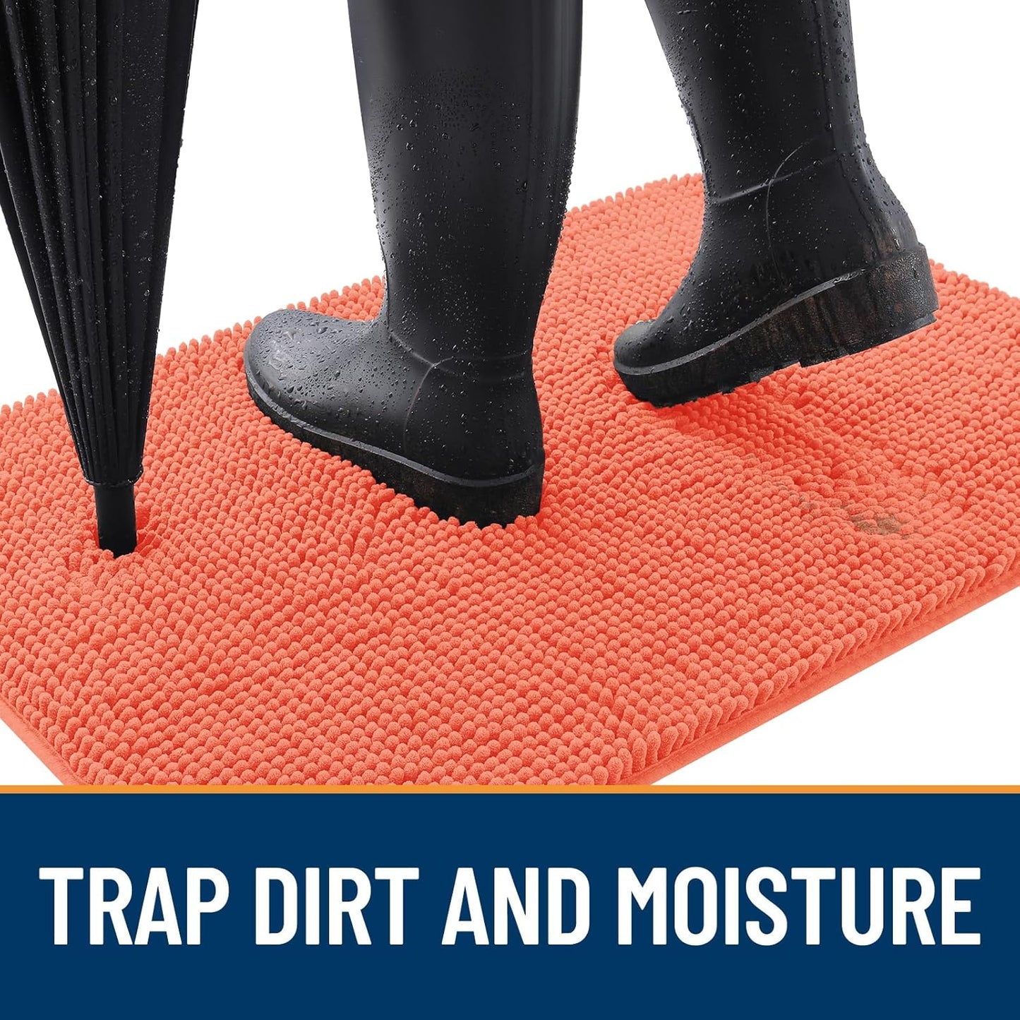 OLANLY Dog Door Mat for Muddy Paws 48x30, Absorbs Moisture and Dirt, Absorbent Non-Slip Washable Doormat, Quick Dry Chenille Mud Mat for Dogs, Entry Indoor Entryway Carpet for Inside Floor, Coral