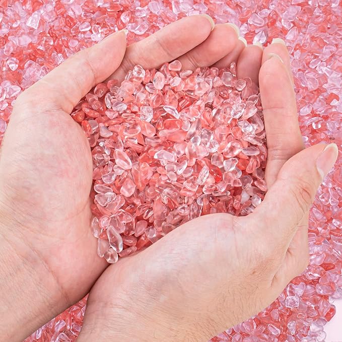 0.88 Lb Red Crystal Chips Stone Crushed Quartz Glass, Small Decorative Pebbles Bulk Tumbled Stones Polished Rocks Pieces for Crafts, Vases Filler, Succulent Plants, Aquarium Gravel Rocks