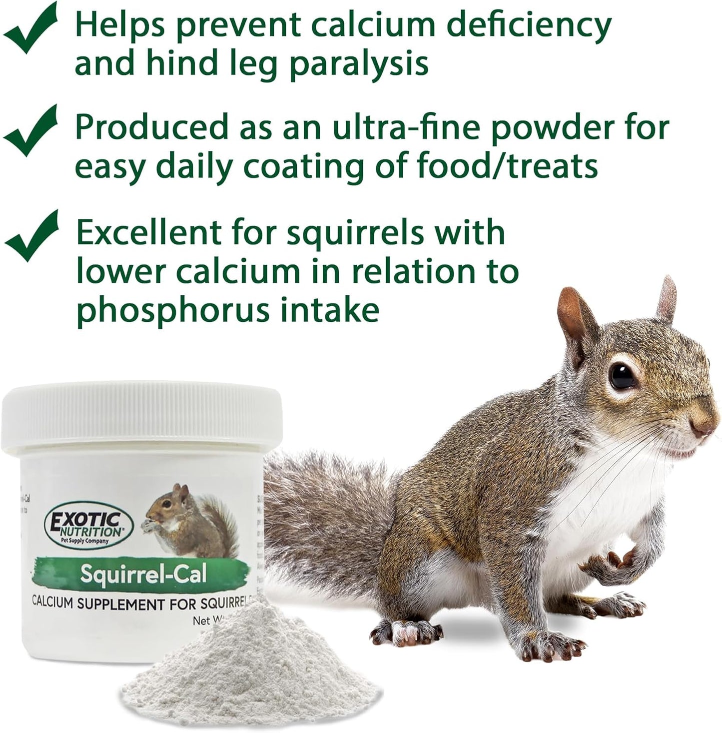 Squirrel-Cal 3.5 oz. - Ultra-fine Powdered Calcium Supplement - for Pet Squirrels