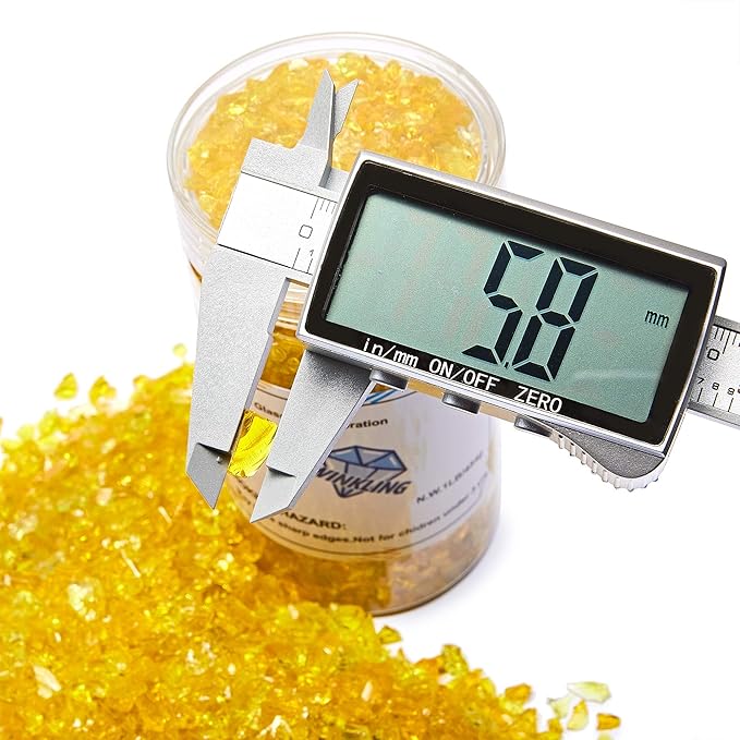 TWINKLING High Luster Fire Glass Gravel Stone Glitter,Broken Glass,Fire Gems Chips,Crushed Glass for Fire Pit Crafts Resin Art Aquarium Garden Decoration,3-6mm,1-Pound Jar (Yellow)