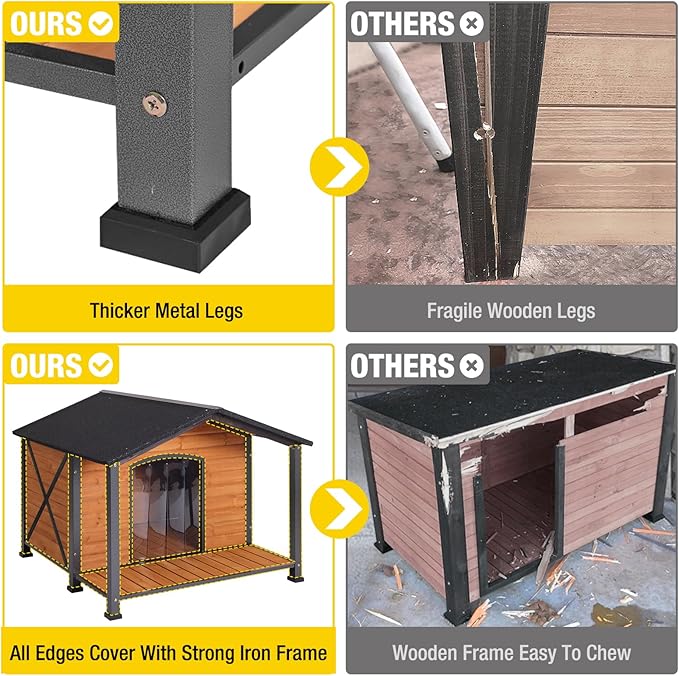 Aivituvin Outdoor Dog House with Chewproof Strong Metal Frame Outside Dog Kennel Weatherproof for Medium to Large Dogs, (41.5" L x 41.4" D x 34.1" H)