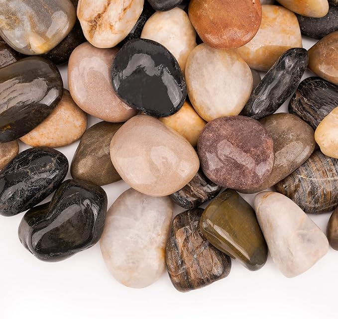 Mr. Fireglass Natural Polished Pebbles, 1.5-2 Inch Decorative Mixed Color Stones Aquarium Gravel River Rocks for Vase, Succulents, Landscaping and Home Decor (5-lb Bag)