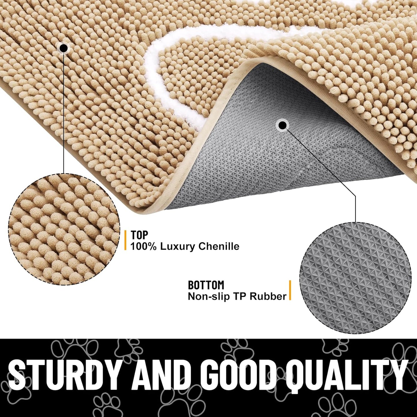 Smiry Dog Door Mat for Muddy Paws, Absorbent Dirt Trapper Non Slip Quick Dry Washable Chenille Mat for Mud Dogs, Entry Rug for Indoor and Outdoor (59x24 Inches, Beige)