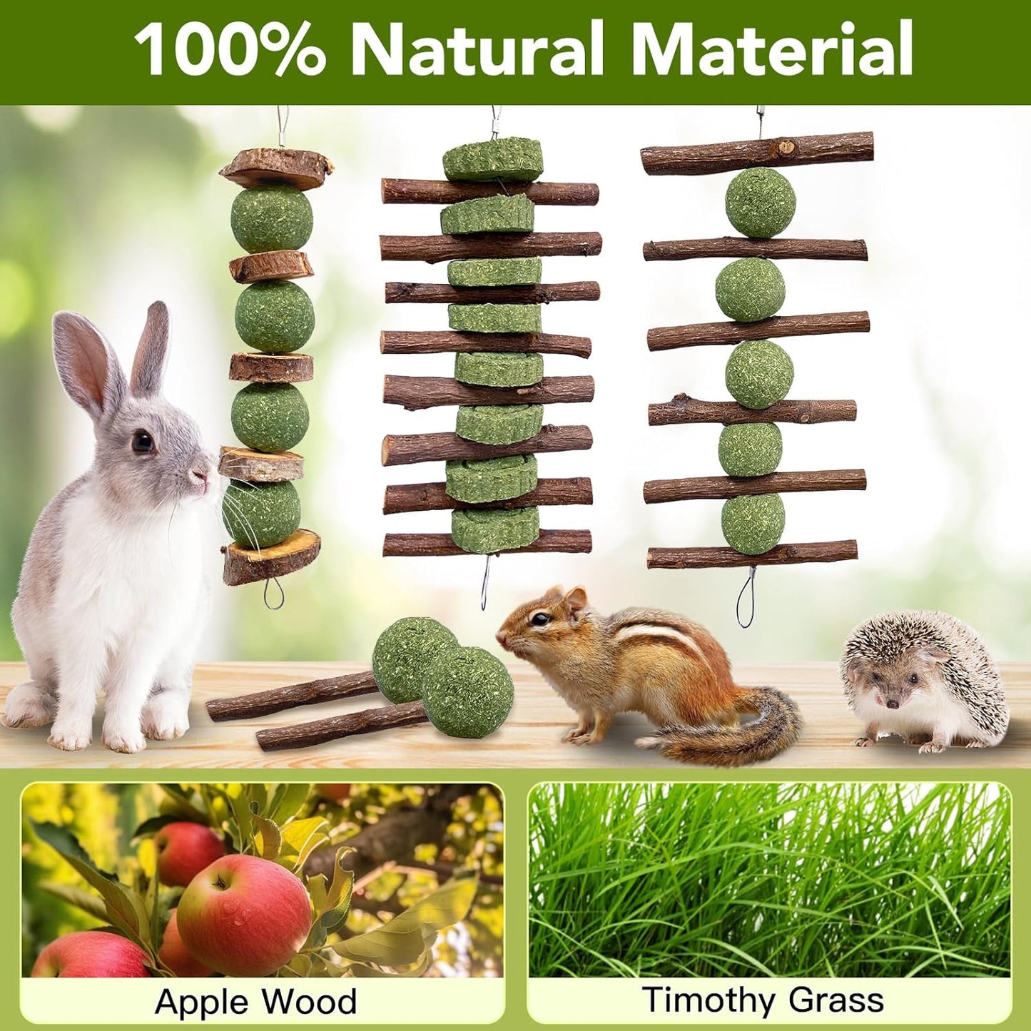 3 Pcs Bunny Chew Toys with 3 Pcs Rabbit Chew Lollipop for Teeth Grinding, Improve Dental Health, Treats for Rabbits Guinea Pigs Chinchillas Bunnies Hamsters