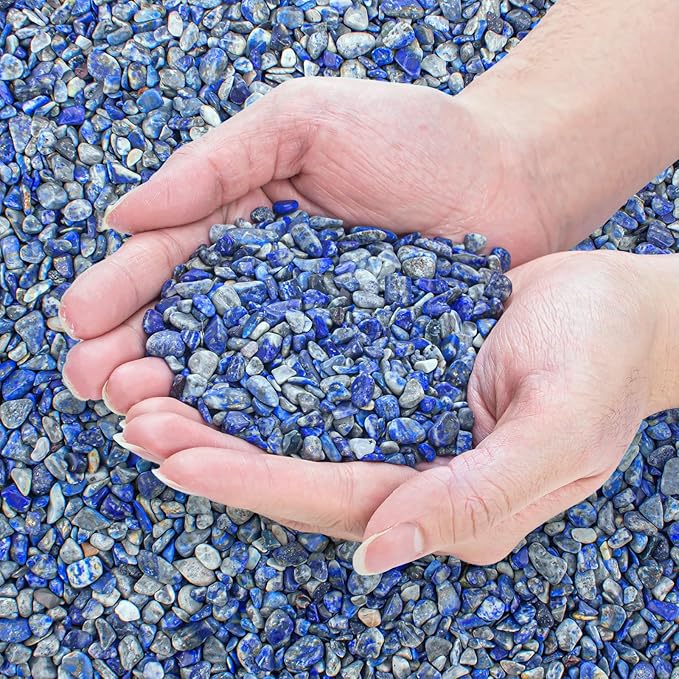 Lapis Lazuli Crystals Chips Aquarium Gravel Rocks 3 Lbs, Natural Gemstones Healing Reiki Crystals Polished Tumbled Crushed Rocks Quartz Vase Filler Fish Tank Gravel Home Decoration