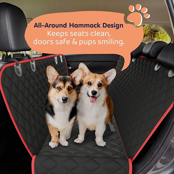 Dog Car Seat Cover for Back Seat, Waterproof Hammock for Car, SUV & Truck, Non-Slip Backseat Cover for Dogs, Heavy-Duty Dog Hammock Style Seat Protector Pets, Easy to Install & Clean