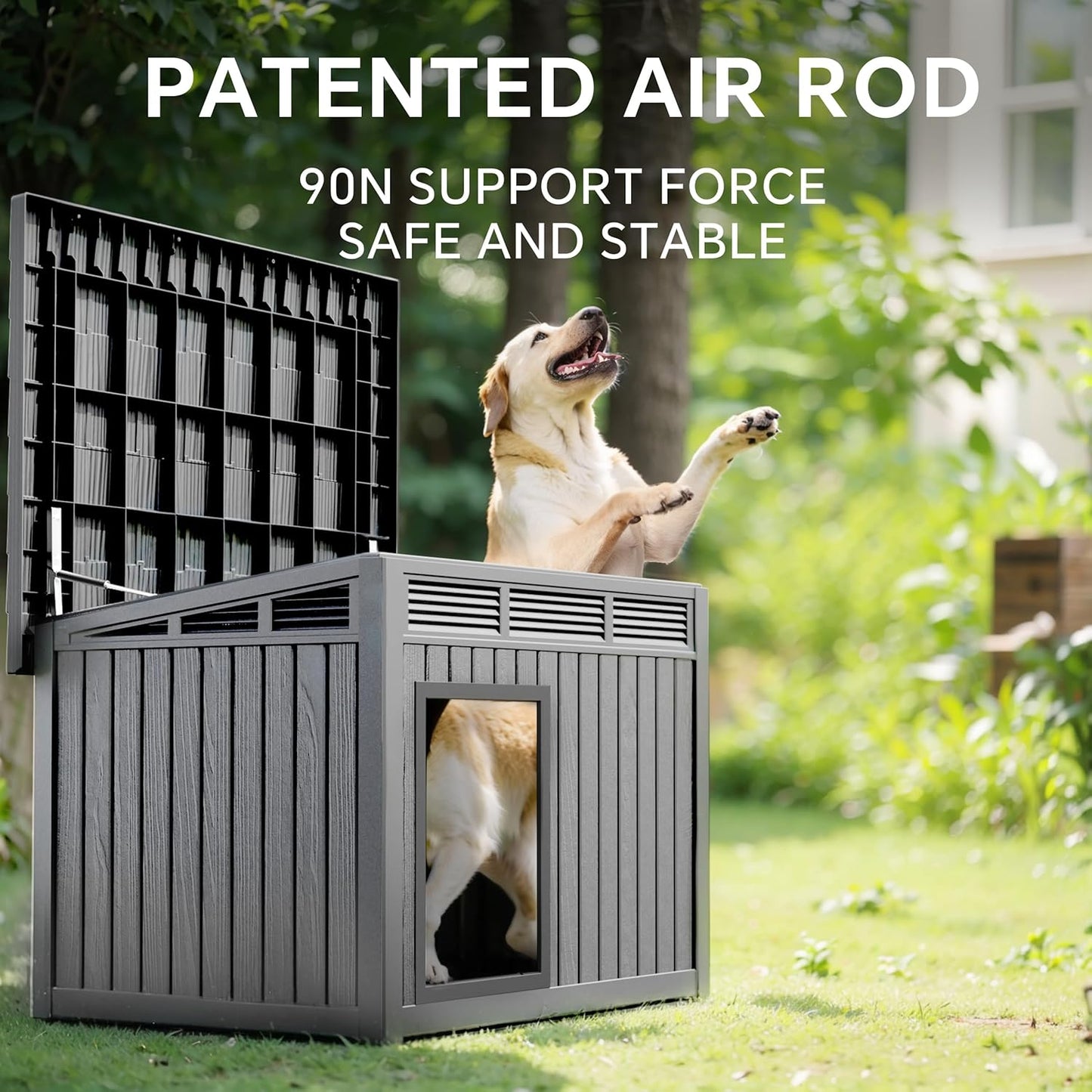 VIXZEN Dog House Indoor Outdoor,Waterproof Dog House for Small to Large Dogs,Doghouse with Air Vents and Elevated Floor,Openable at The Top,Easy to Assemble and Clean,Gray,42.87"×32.95"×31.61"