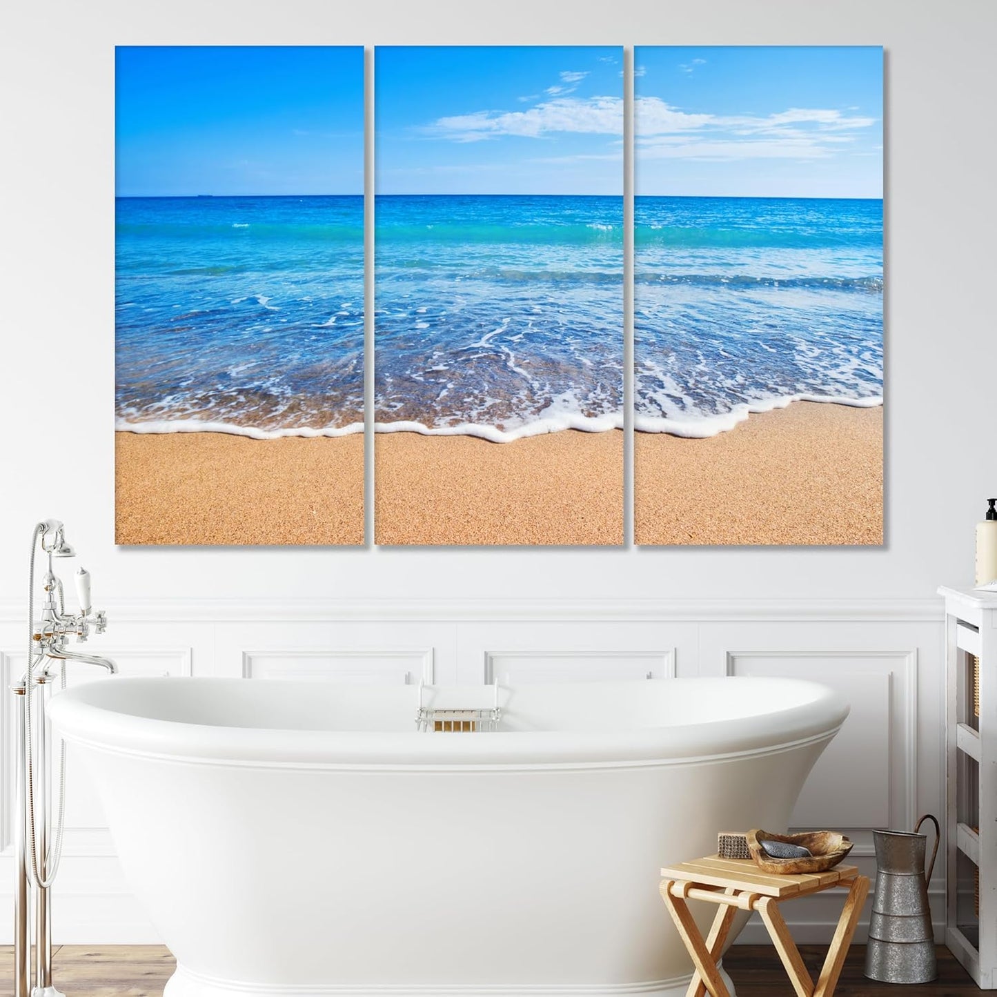 Nature Wall Art Prints - Ocean Forest Mountain Lake Canvas Landscapes - Small to Extra Large Living Room Bedroom Kitchen Bathroom Décor (Sandy Ocean Beach, 47L" x 71W" - 3 panels)