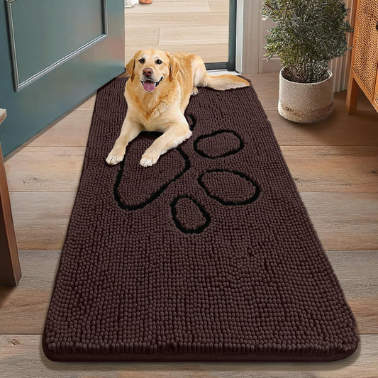 Smiry Dog Door Mat for Muddy Paws, Absorbent Dirt Trapper Non Slip Quick Dry Washable Chenille Mat for Mud Dogs, Entry Rug for Indoor and Outdoor (48x30 Inches, Brown and Black)