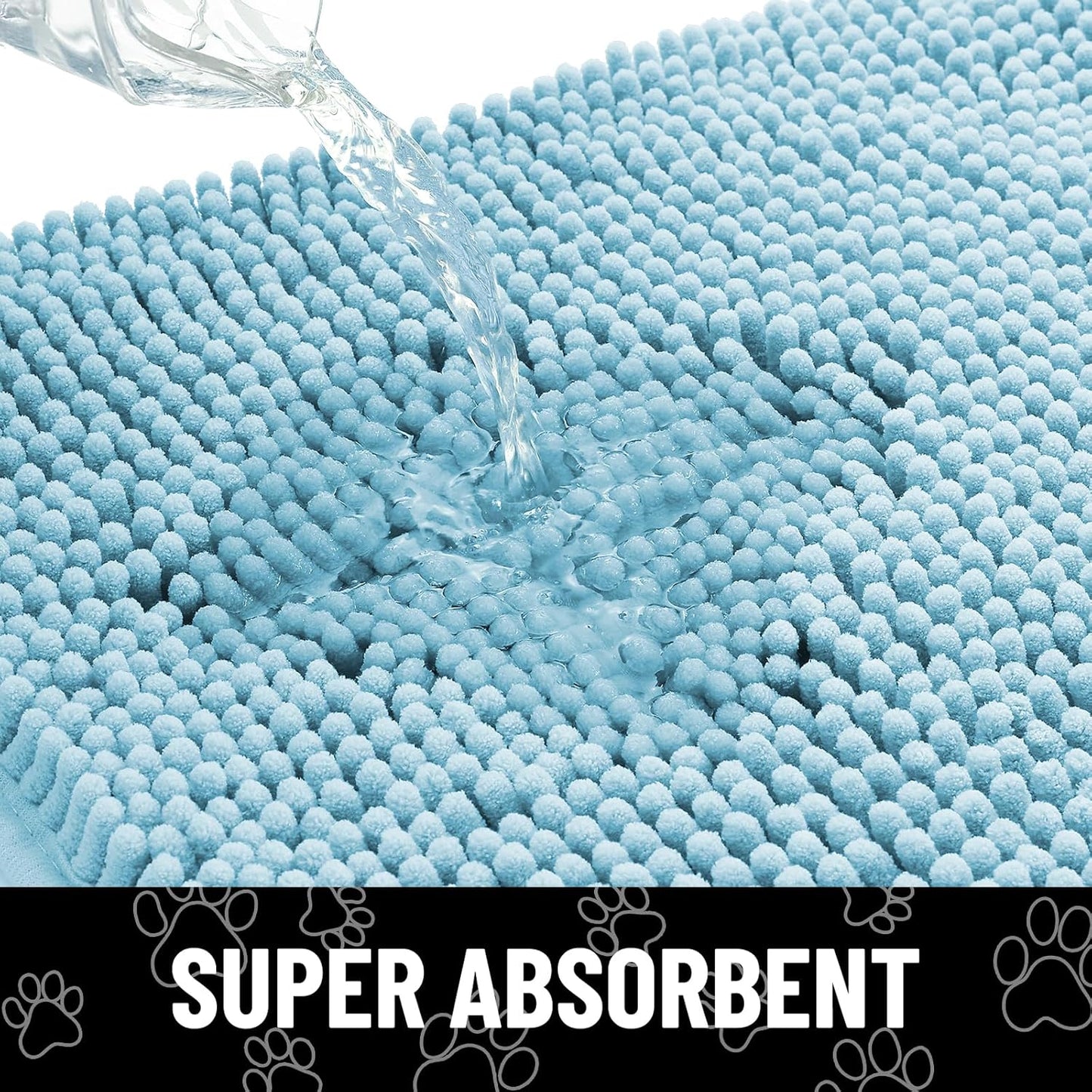 Smiry Dog Door Mat for Muddy Paws, Absorbent Dirt Trapper Non Slip Quick Dry Washable Chenille Mat for Mud Dogs, Entry Rug for Indoor and Outdoor (40x32 Inches, Sky Blue)