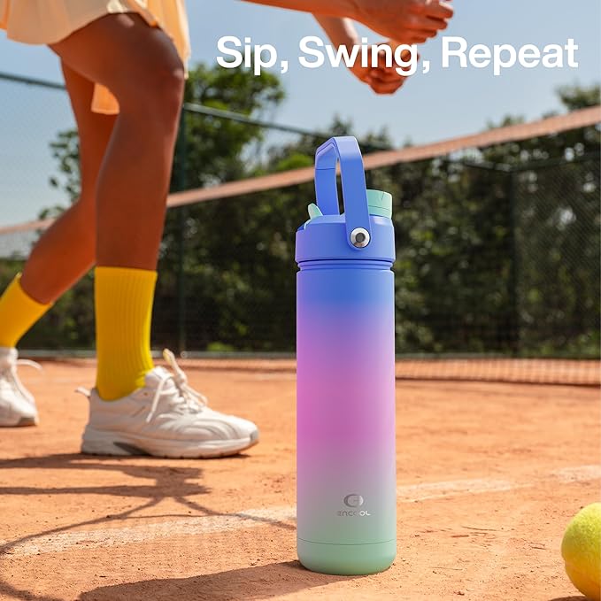 Insulated Water Bottle with Straw Stainless Steel Water Bottle, Leak-Proof, BPA-Free, Double Wall Vacuum Keeps Cold for 24 Hours for Sports, Travel, School (32 oz, Frosted Lilac)