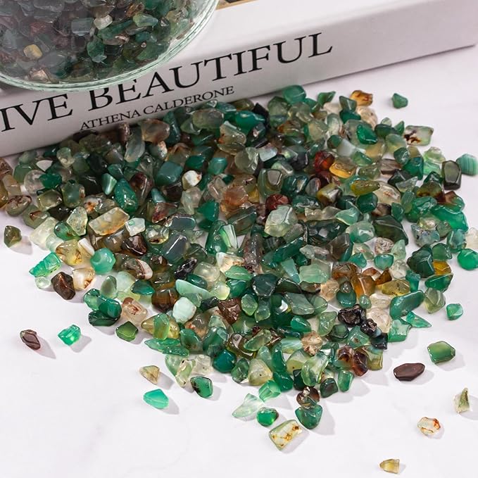 3 Lb Green Agate Crushed Stone Crystal Chips Bulk, Natural Polished Aquarium Stones Pebbles Irregular Decorative Rocks for Fish Tank, Vase Fillers, Succulent Plants Decor