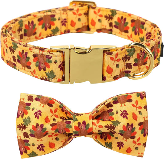 Lionet Paws Thanksgiving Day Dog Collar with Bowtie, Dogs Bowtie Collar with Metal Buckle for Dogs and Cats, Adjustable Comfortable Turkey Dog Collars Girl Boy, S, Neck 10-16 in