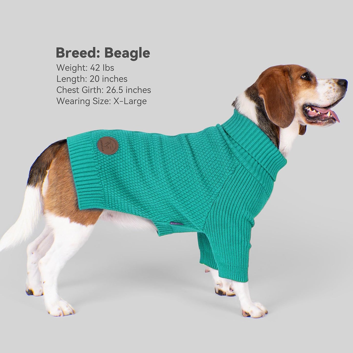 cyeollo Warm Turtleneck Large Dog Sweater, Stretchy & Cozy Knit Doggy Sweater with Sleeves Fall Winter Cold Weather Big Dog Clothes Like Doberman Labrador, Aqua Green XXXL