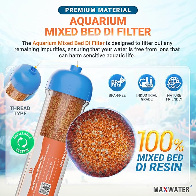 (2 Pack) Mixed Bed Ion Exchange Aquarium Filter Resin 0 PPM RO DI Refillable Housing, Compatible with 10" Reverse Osmosis Water Filtration Systems, for High TDS in Water