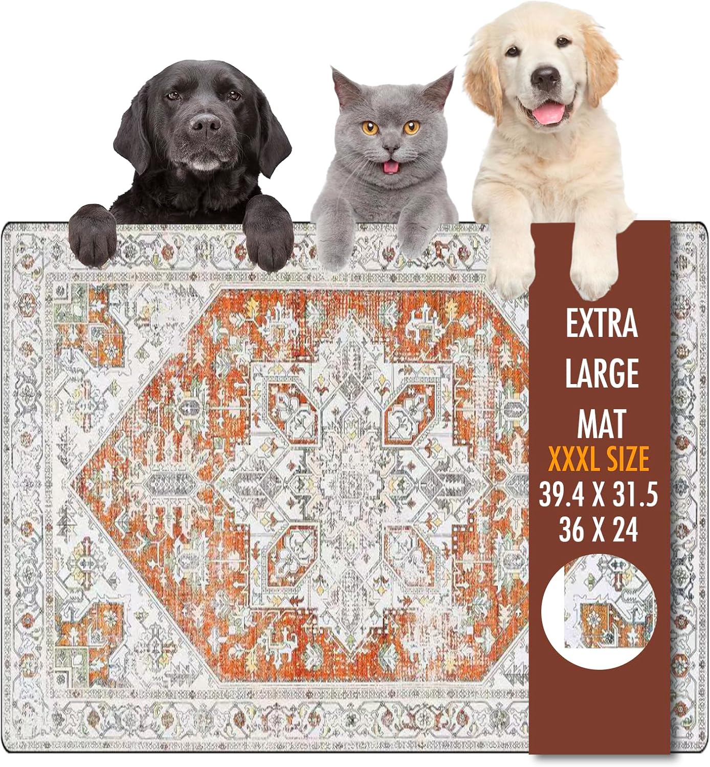 Dog Food Mat, 39.4"x31.5" Largest Absorbent Dog Mat for Food and Water, Non Skid Cat Bowl Mat, No Stains Quick Dry for Pet Water Dispenser Pet Supplies for Messy Drinkers