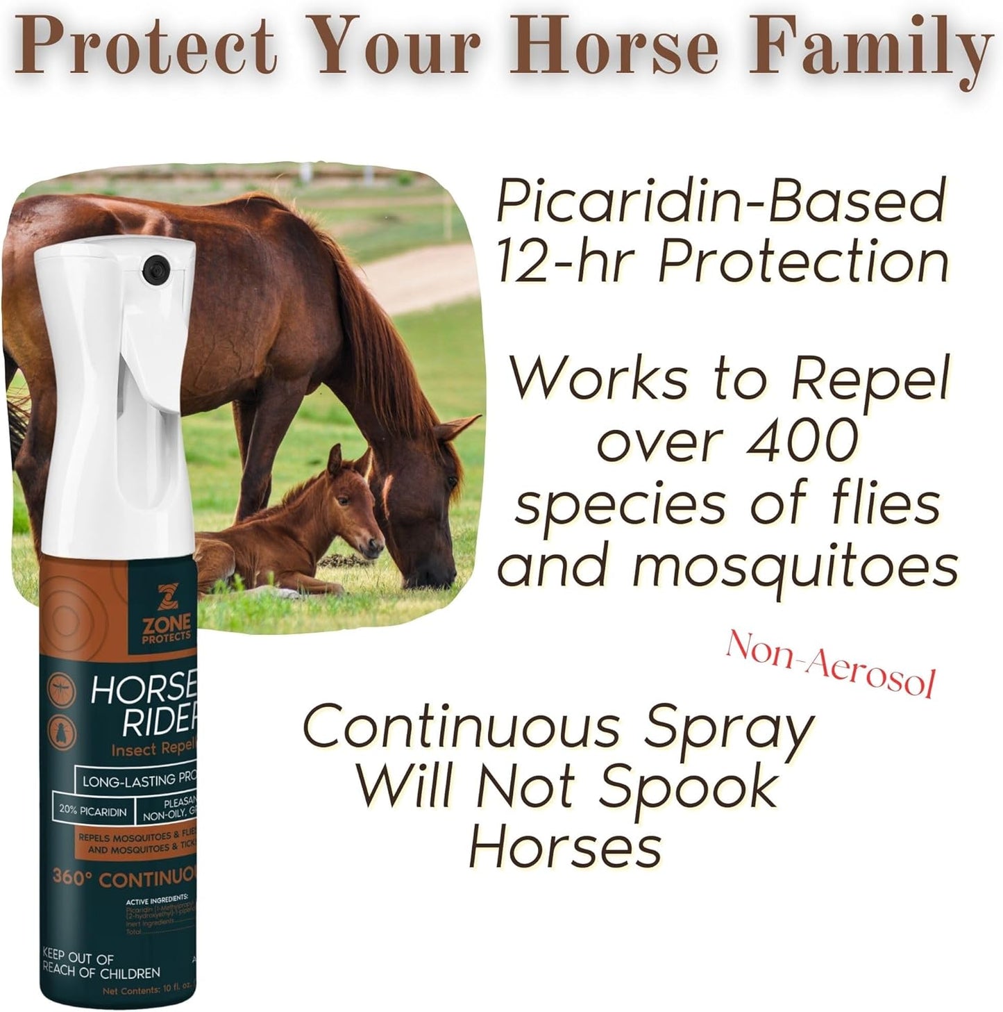 Horse & Rider Fly/Insect Repellent Starter Pack; Picaridin Based 10oz Continuous Spray, 32oz Refill, 80-Count Face/Ear Wipes