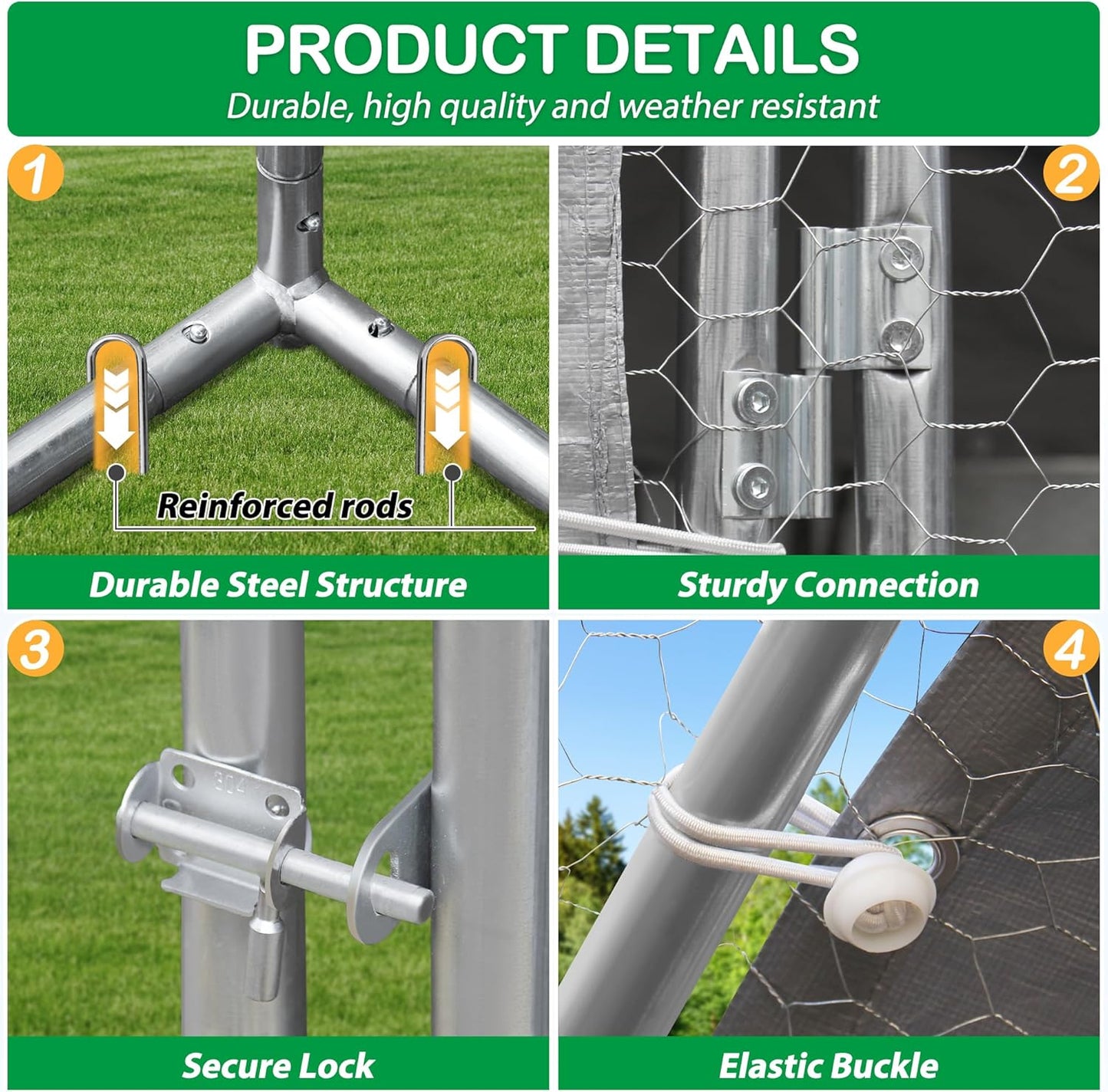 Large Metal Chicken Coop, Walk-in Chicken Run Pen with Waterproof Cover, Dome Roof Poultry Cage for Outdoor, Backyard, Farm (8.96'Wx18.9'Lx6.4'H)