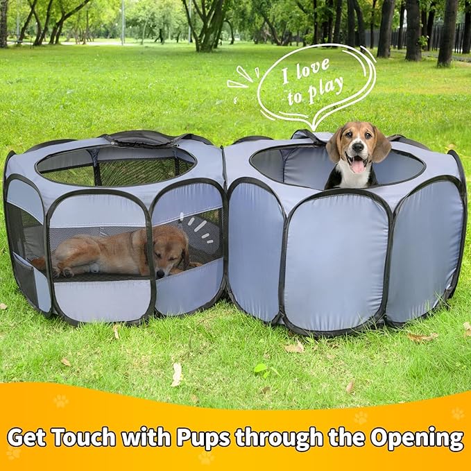 EighteenTek XLarge 2-in-1 Pop up Dog Playpen, Assembly-Free, with Leakproof Pet Pee Pads,Portable Foldable Cat Tent Enclosure Indoor Outdoors Puppy Kittens Small Animals Crates (L, 90" Lx45 Wx28 H)