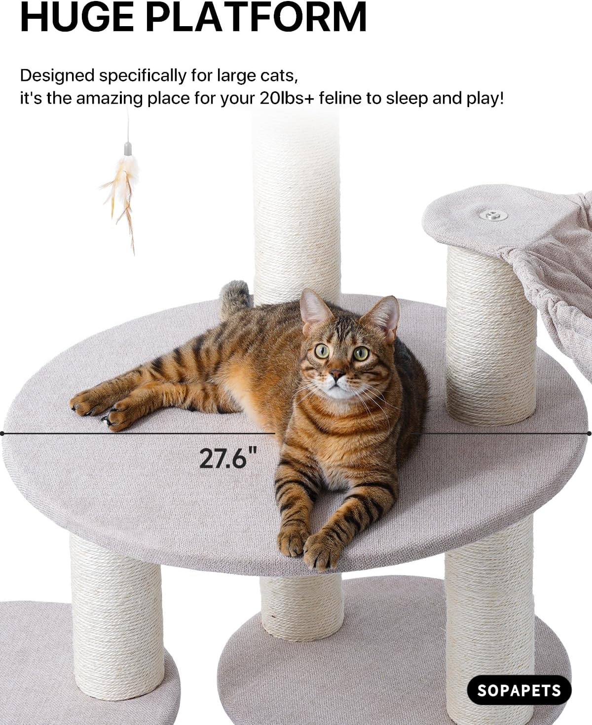 Extra Large Cat Tree Tower for Indoor Cats Large Adult, Maine Coon Cat Tree with Hammock (Begin, 64.2“H)