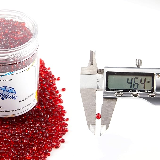 TWINKLING High Luster Round Fire Glass Stones, Marbles, Pebbles, Beads Gems for Fire Pit, Vase Fillers, Crafts, Aquarium Garden Decoration, 3-6mm, 1-Pound Jar (Red)