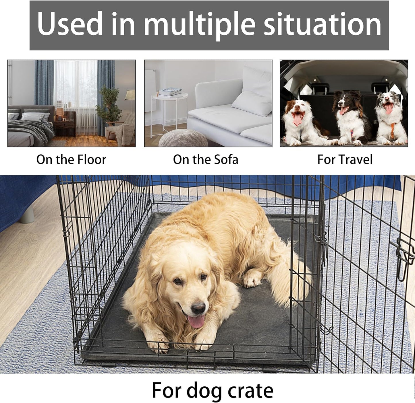 KHONSU PET Dog Bed Mat for Crate 1.1in Slim Cooling Pad Reversible Flannel & Waterproof Canva for Dogs up to 110 lbs