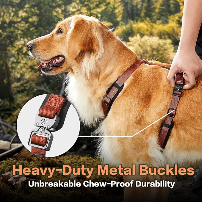 CLEPAWS Dog Harness for Large Dogs, No Pull Dog Harness Easy Walk with Metal Hardware, Ergonomic Y-Shaped Design, Soft Padding, Padded Handle, Durable High-Tensile Nylon (Canyon Red, L)