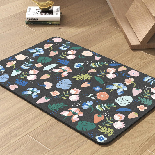 Pet Feeding Mat-Absorbent Dog Mat for Food and Water Bowl-No Stains Quick Dry Water Dispenser Mat-Dog Accessories Pet Supplies-Bowl for Messy Drinkers（DARKFLOWERS,17"x28"