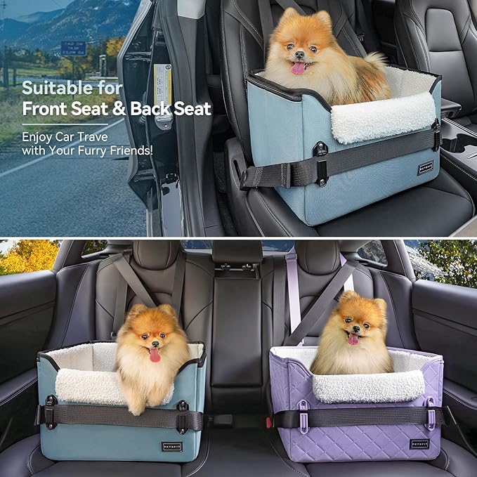 PETSFIT Dog Car Seats for Small Dogs, Patent Safe Buckles Dog Booster Car Seat, Pet Car Seat with Safety Belt, Suitable for Small Pets Up to 25lbs (Mint Green)